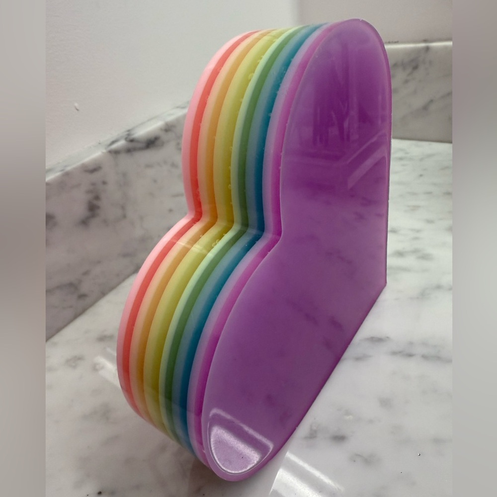 Acrylic Rainbow Heart. Decor or functions as a bookend.
